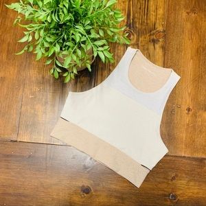 Outdoor Voices tri tone slash back crop top sports